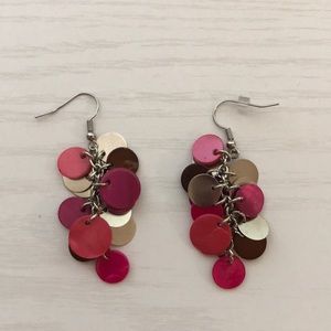 Pink and Silver Circle Dangling Earrings